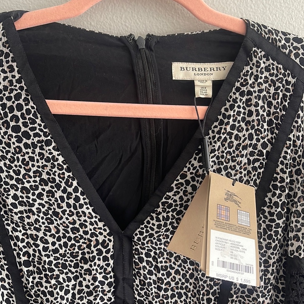 Burberry, with Tags. Leopard, lace dress. Size 0
